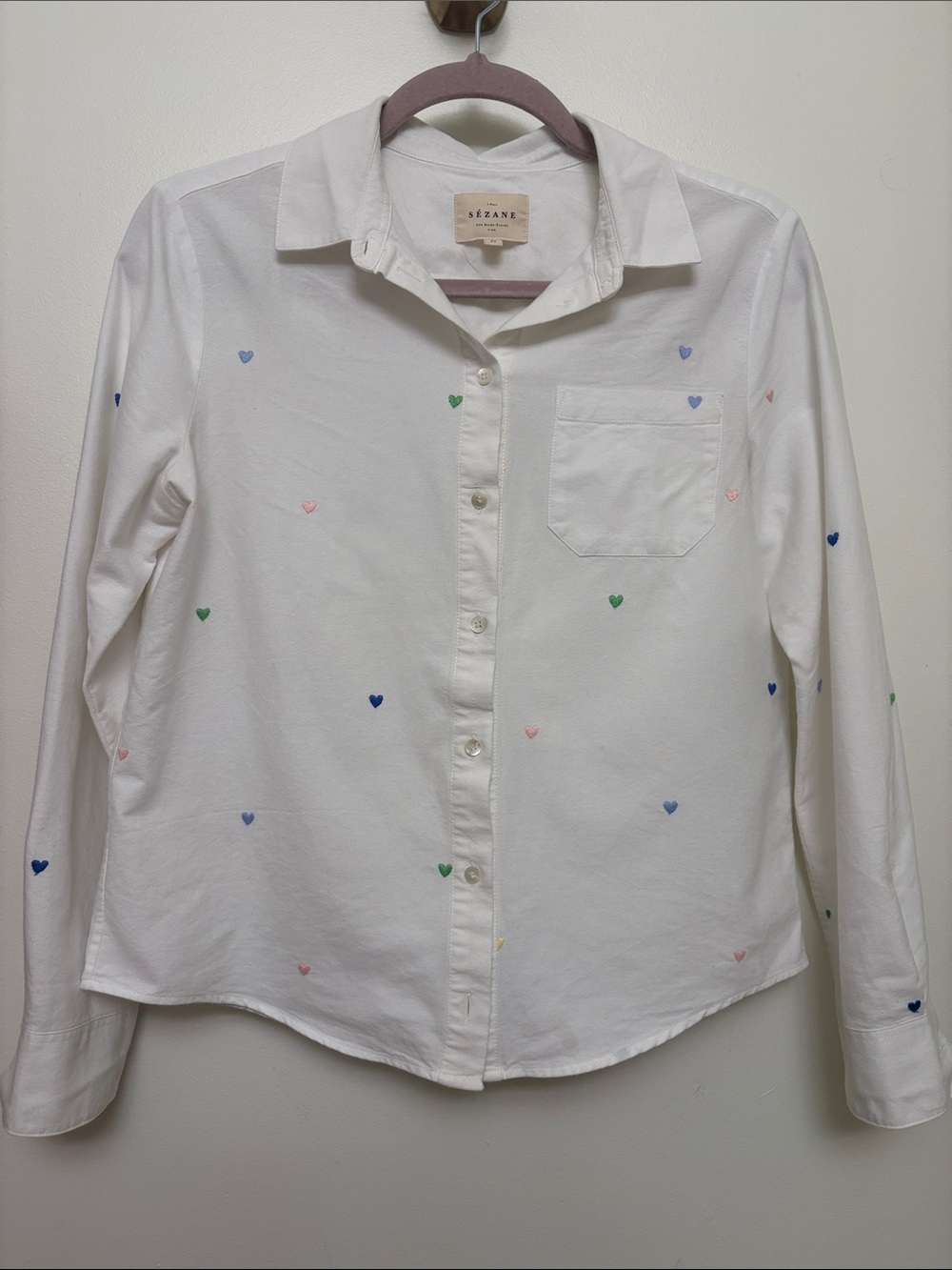 Sézane Max Button Down with Multi-Colored Hearts